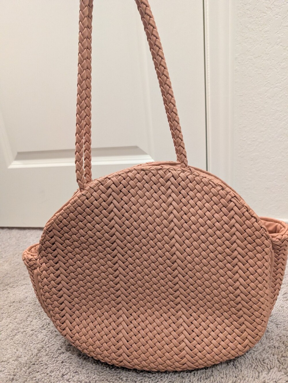 By Anthropologie Round Woven Leather Tote
